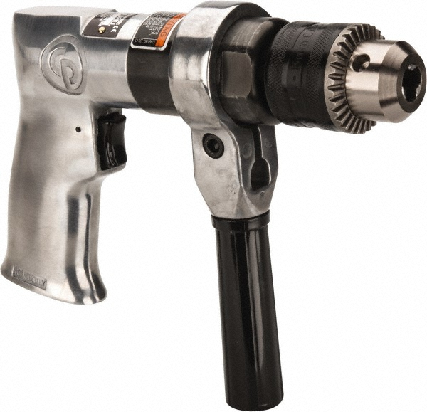 Air Drill: 1/2" Keyed & Keyless Chuck - Pistol Grip, 500 RPM, 0.5 hp