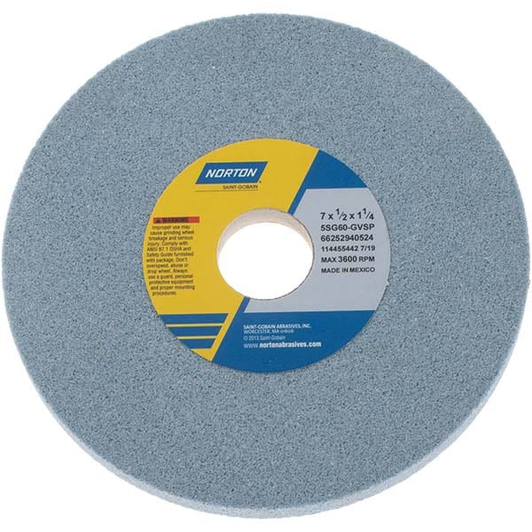 Norton 66252940524 Surface Grinding Wheel: 7" Dia, 1/2" Thick, 1-1/4" Hole, 60 Grit, G Hardness Image