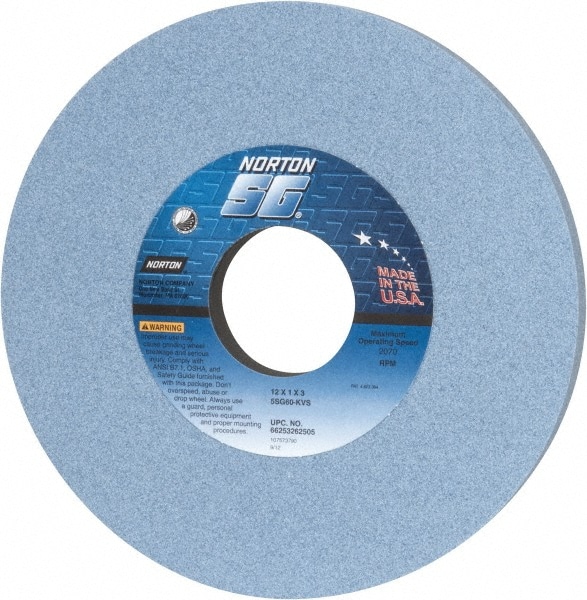 Norton 66253262505 Surface Grinding Wheel: 12" Dia, 1" Thick, 3" Hole, 60 Grit, K Hardness Image