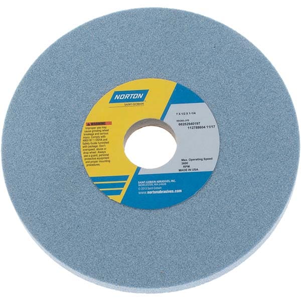 Norton 66252940197 Surface Grinding Wheel: 7" Dia, 1/2" Thick, 1-1/4" Hole, 60 Grit, J Hardness Image