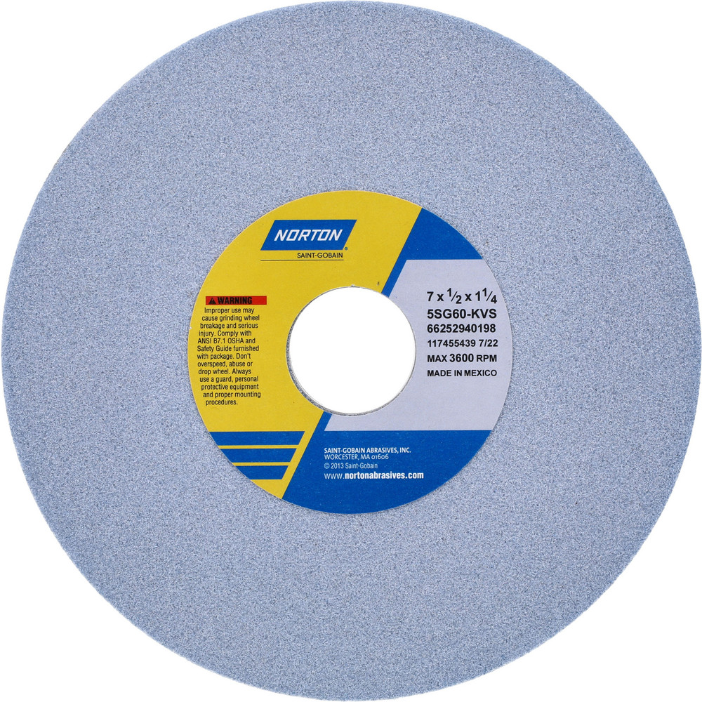 Surface Grinding Wheel: 7" Dia, 1/2" Thick, 1-1/4" Arbor, 60 Grit - Type 1, Ceramic, Vitrified Bond, Medium Grade