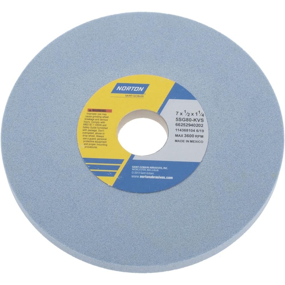 Norton 66252940202 Surface Grinding Wheel: 7" Dia, 1/2" Thick, 1-1/4" Hole, 80 Grit, K Hardness Image