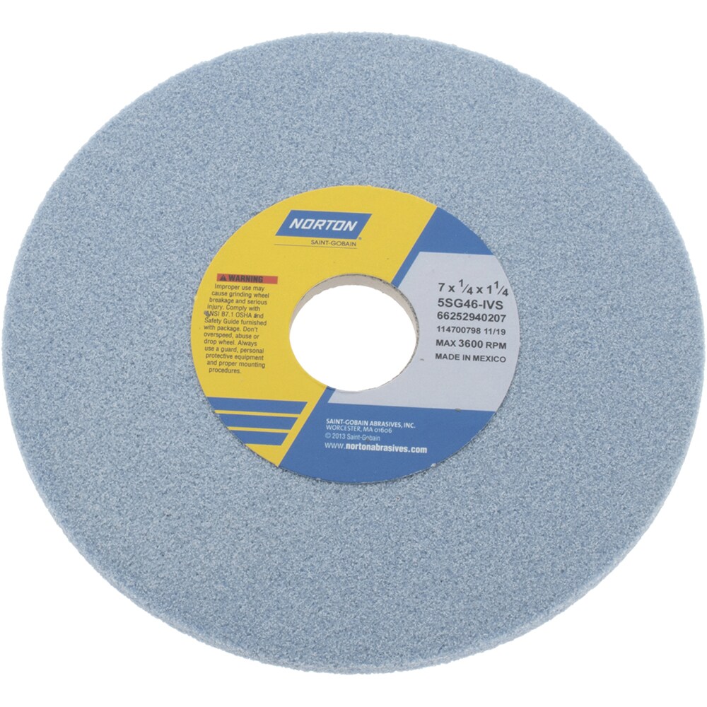 Norton 66252940207 Surface Grinding Wheel: 7" Dia, 1/4" Thick, 1-1/4" Hole, 46 Grit, I Hardness Image