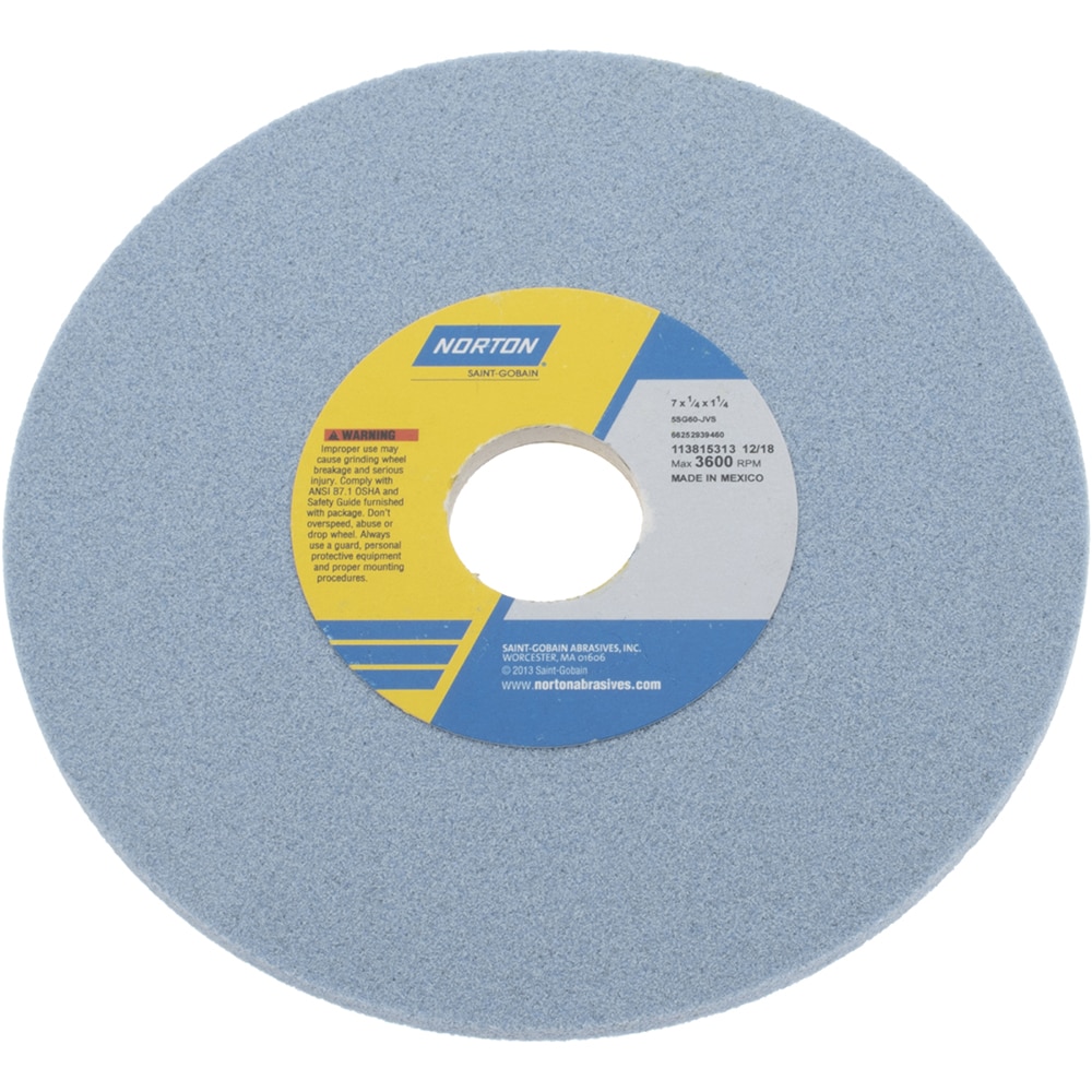 Norton 66252939460 Surface Grinding Wheel: 7" Dia, 1/4" Thick, 1-1/4" Hole, 60 Grit, J Hardness Image