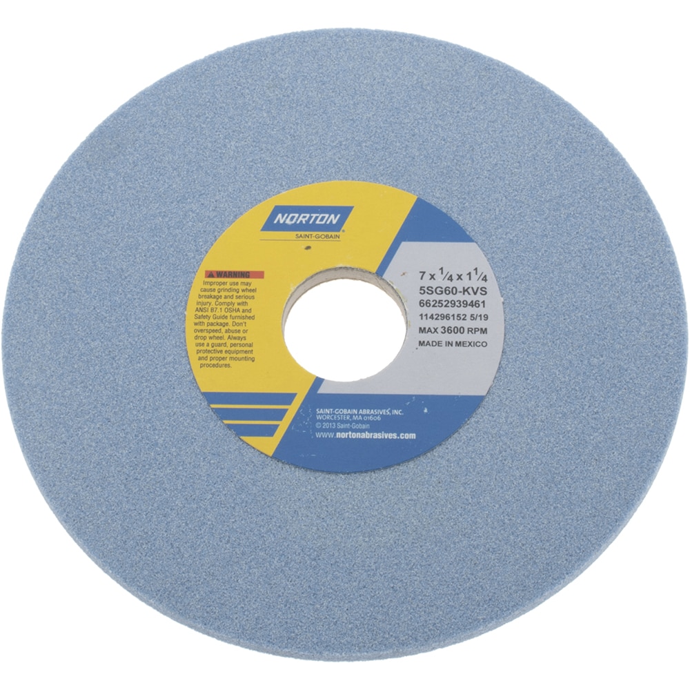 Norton 66252939461 Surface Grinding Wheel: 7" Dia, 1/4" Thick, 1-1/4" Hole, 60 Grit, K Hardness Image