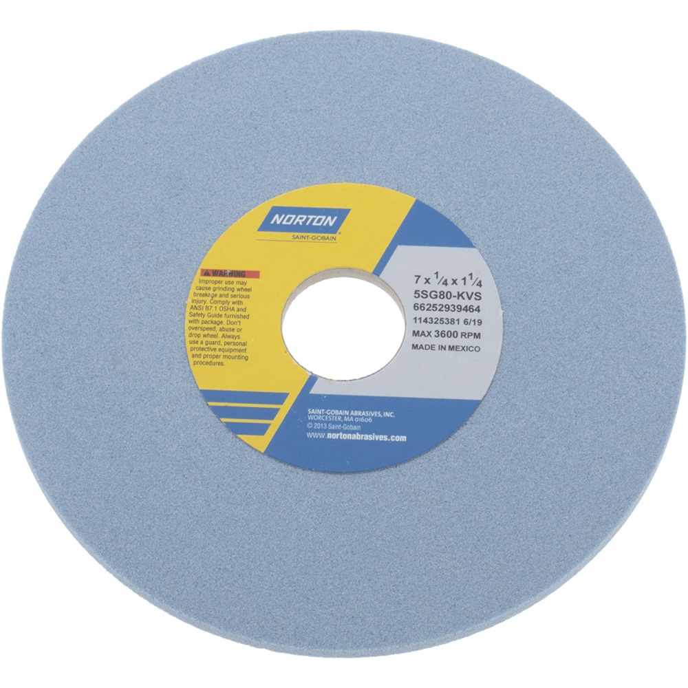 Norton 66252939464 Surface Grinding Wheel: 7" Dia, 1/4" Thick, 1-1/4" Hole, 80 Grit, K Hardness Image