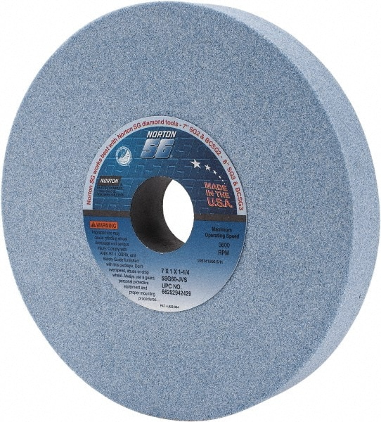 Norton 66252942429 Surface Grinding Wheel: 7" Dia, 1" Thick, 1-1/4" Hole, 60 Grit, J Hardness Image