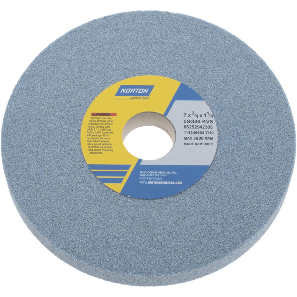 Norton 66252942305 Surface Grinding Wheel: 7" Dia, 3/4" Thick, 1-1/4" Hole, 46 Grit, K Hardness Image