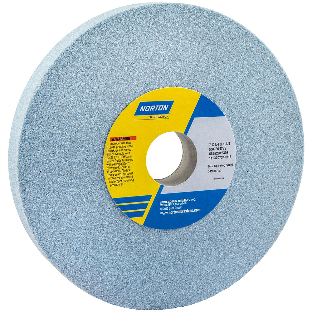 Norton 66252942307 Surface Grinding Wheel: 7" Dia, 3/4" Thick, 1-1/4" Hole, 60 Grit, J Hardness Image