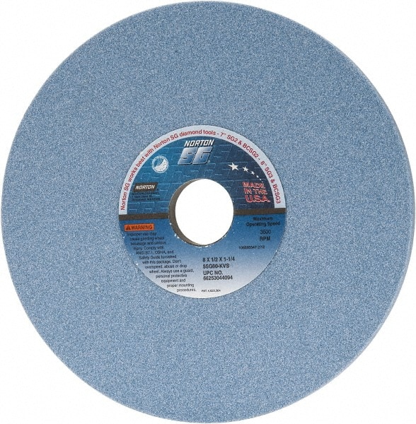 Norton 66253044094 Surface Grinding Wheel: 8" Dia, 1/2" Thick, 1-1/4" Hole, 60 Grit, K Hardness Image