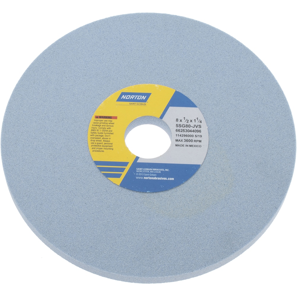 Norton 66253044096 Surface Grinding Wheel: 8" Dia, 1/2" Thick, 1-1/4" Hole, 80 Grit, J Hardness Image