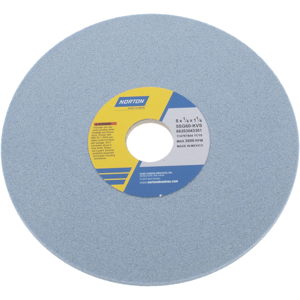 Norton 66253043351 Surface Grinding Wheel: 8" Dia, 1/4" Thick, 1-1/4" Hole, 60 Grit, K Hardness Image