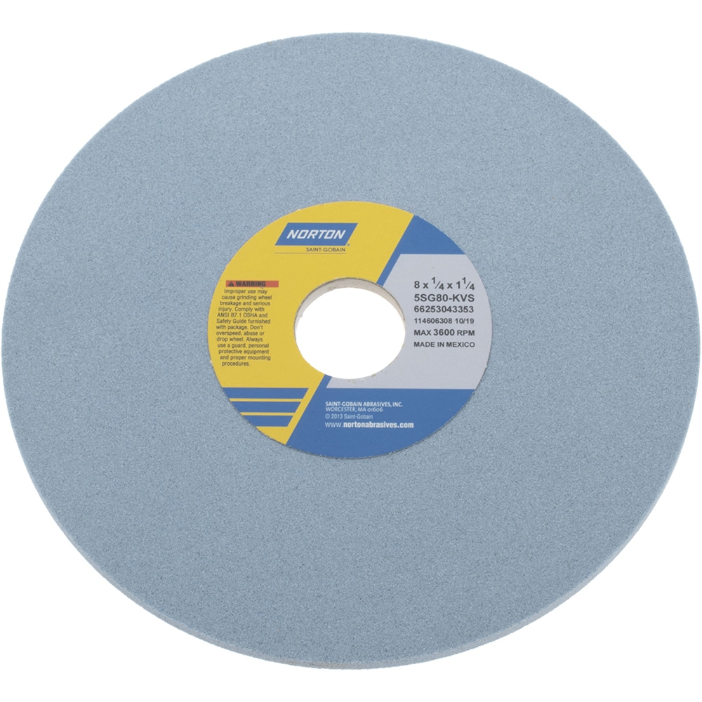 Norton 66253043353 Surface Grinding Wheel: 8" Dia, 1/4" Thick, 1-1/4" Hole, 80 Grit, K Hardness Image