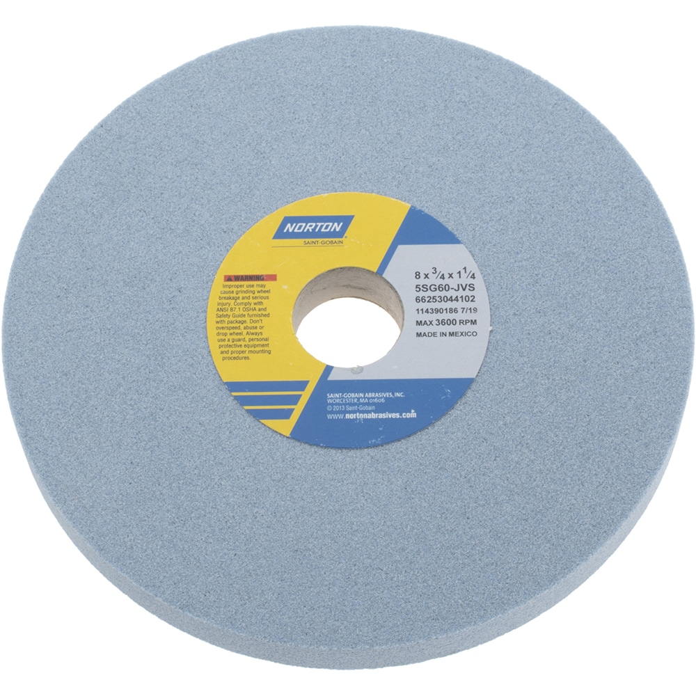 Norton 66253044102 Surface Grinding Wheel: 8" Dia, 3/4" Thick, 1-1/4" Hole, 60 Grit, J Hardness Image