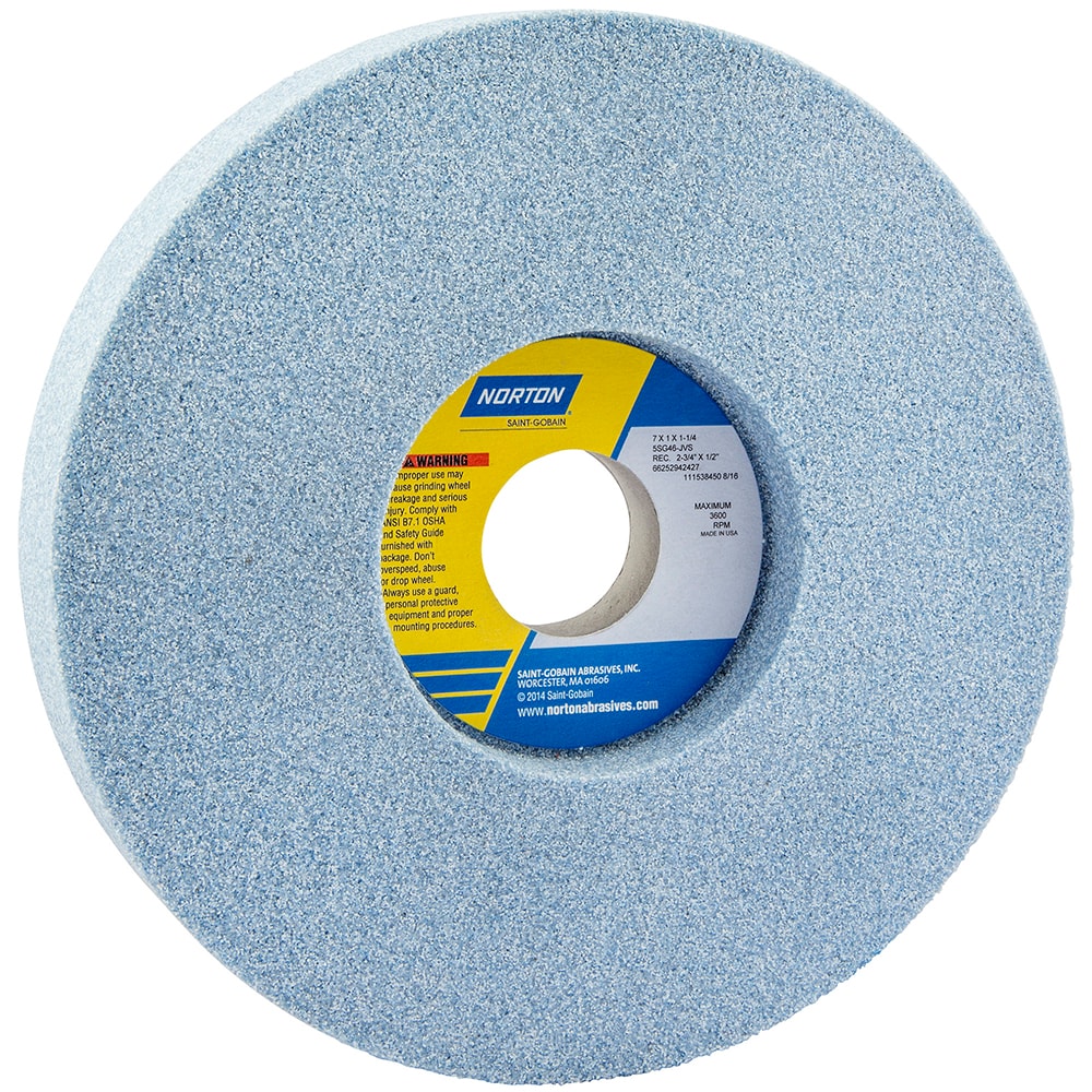 Norton 66252942427 Surface Grinding Wheel: 7" Dia, 1" Thick, 1-1/4" Hole, 46 Grit, J Hardness Image