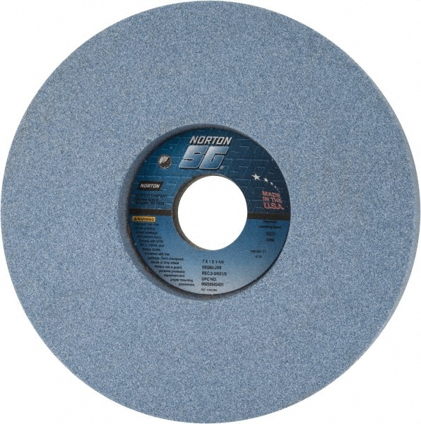 Norton 66252942431 Surface Grinding Wheel: 7" Dia, 1" Thick, 1-1/4" Hole, 60 Grit, J Hardness Image