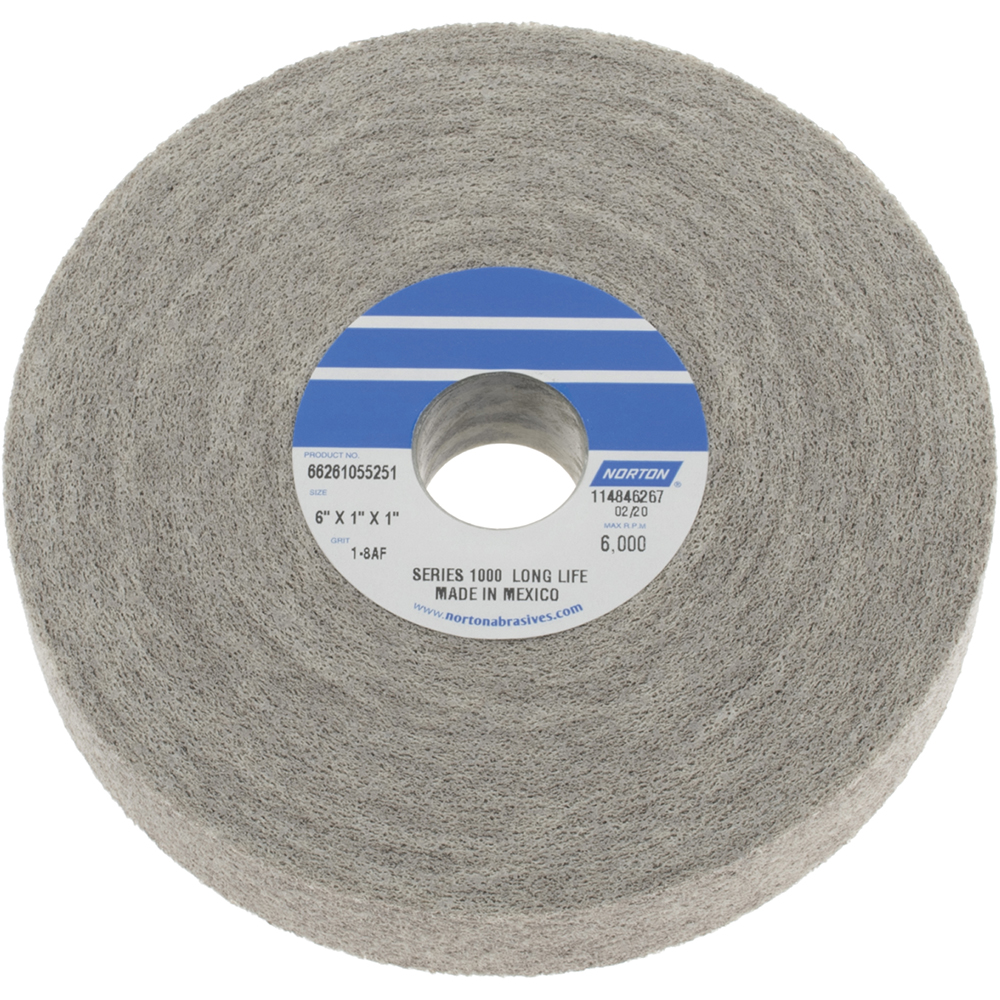 Deburring Wheel: 6" Dia, 1" Face Width, 1" Hole, 8 Density, Aluminum Oxide - Fine Grade, Convolute, Series 1000