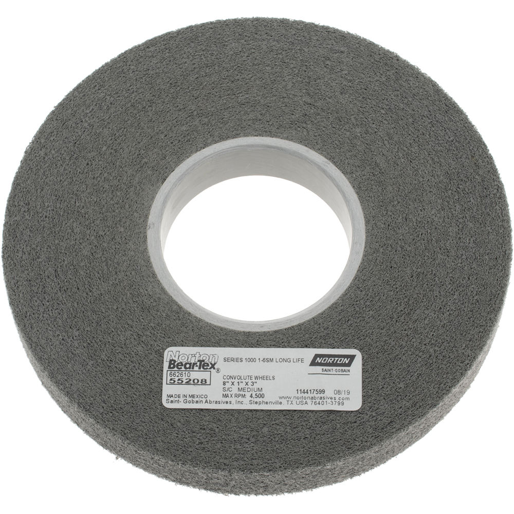 Deburring Wheel: 8" Dia, 1" Face Width, 3" Hole, 6 Density, Silicon Carbide - Medium Grade, Convolute, Series 1000