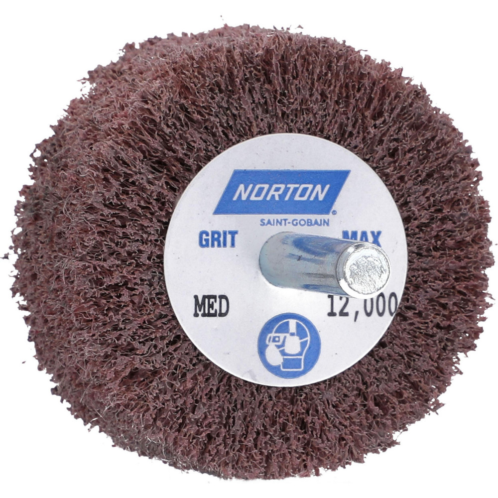 Mounted Flap Wheel: 2" Dia, 1" Face Width, Aluminum Oxide - 1/4" Shank Dia, Non-Woven, Medium Grade, 12000 Max RPM