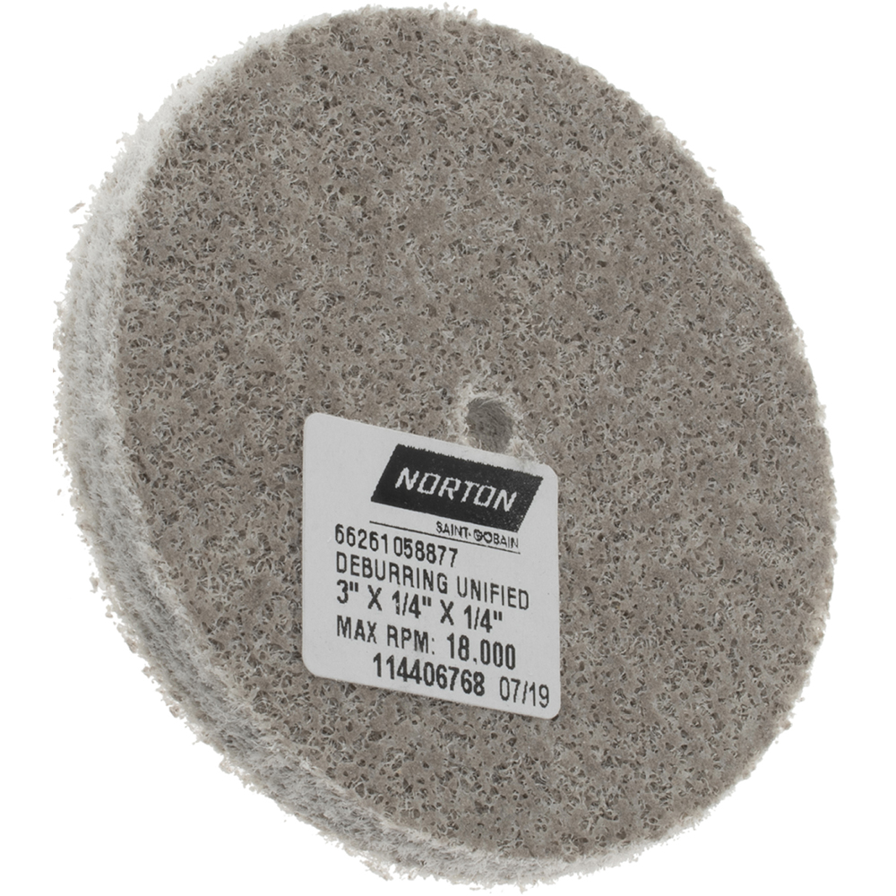 Norton Deburring Wheel 3" Dia, 1/4" Face Width, 1/4" Hole, Aluminum