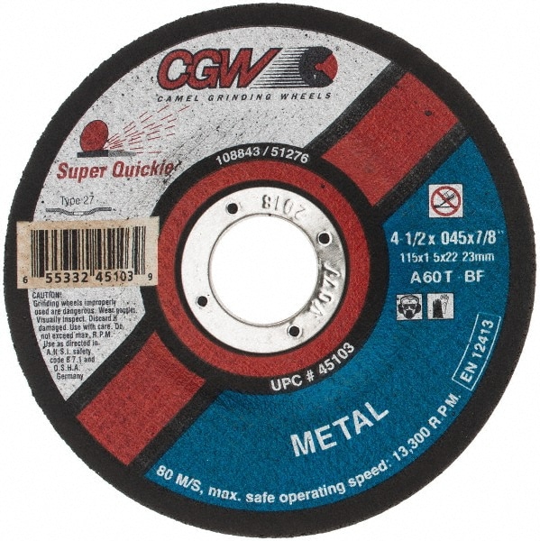 CGW Abrasives - Cutoff Wheel: Type 27, 4-1/2