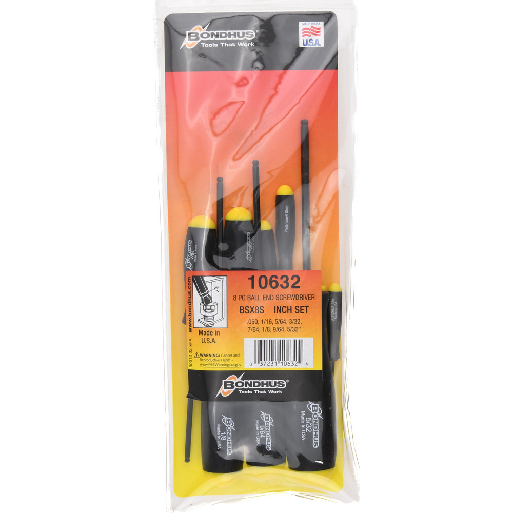 8 Piece, 0.05 to 5/32" Ball End Hex Driver Set