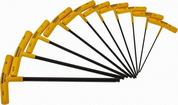 10 Piece T-Handle Ball End Hex Key Set - Hex Range 3/32 to 3/8", Alloy Steel