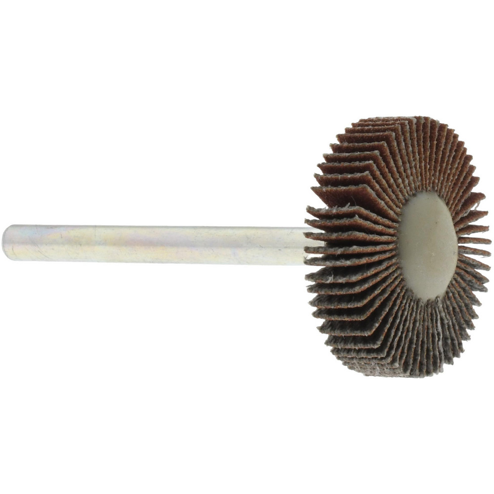 Mounted Flap Wheel: 3/4" Dia, 3/16" Face Width, 320 Grit, Aluminum Oxide - 1/8" Shank Dia, Coated, Extra Fine Grade, 35000 Max RPM