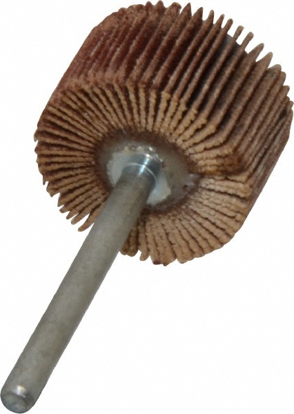 Mounted Flap Wheel: 3/4" Dia, 1/2" Face Width, 240 Grit, Aluminum Oxide - 1/8" Shank Dia, Coated, Very Fine Grade, 35000 Max RPM