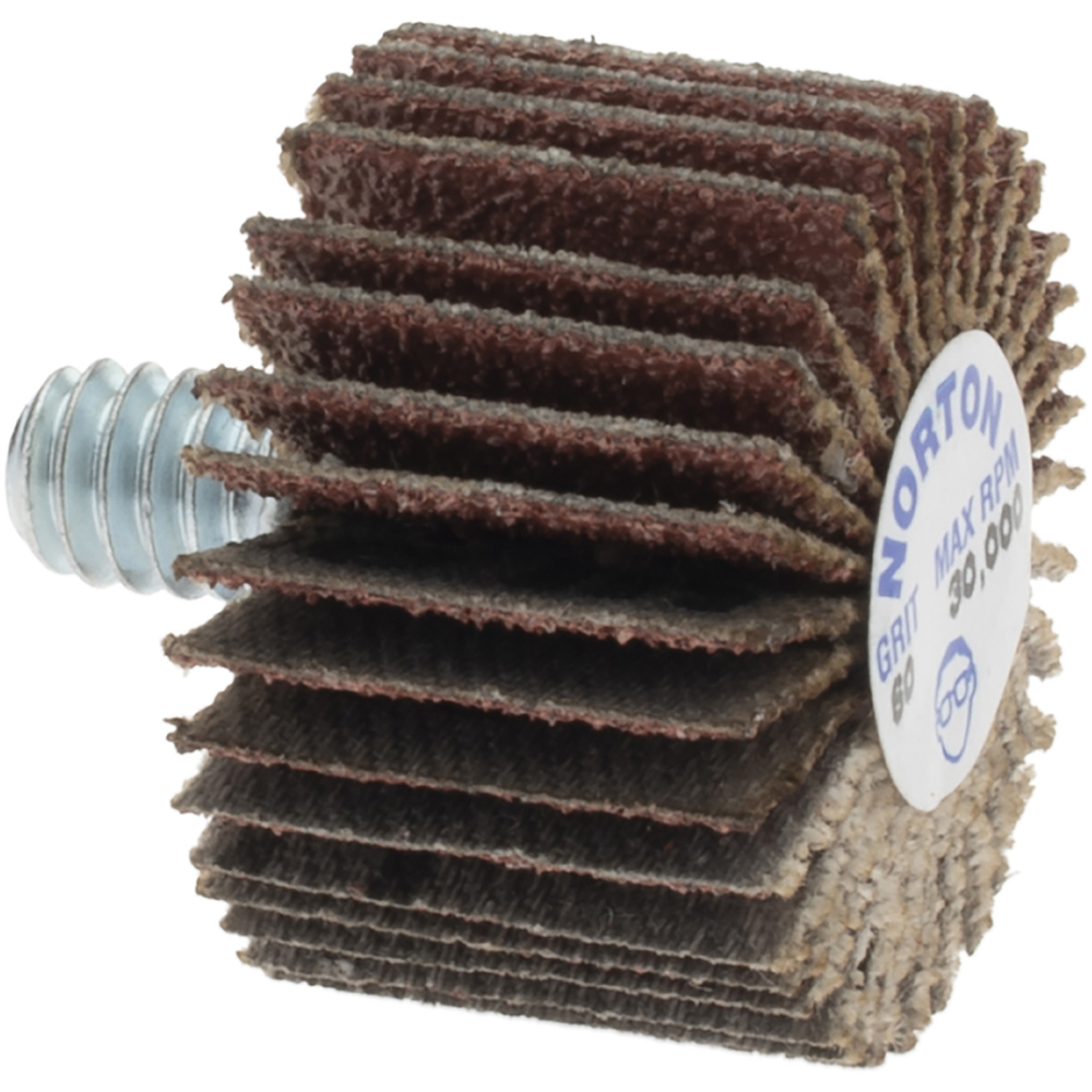 Norton Mounted Flap Wheel 1" Dia, 5/8" Face Width, 60 Grit, Aluminum