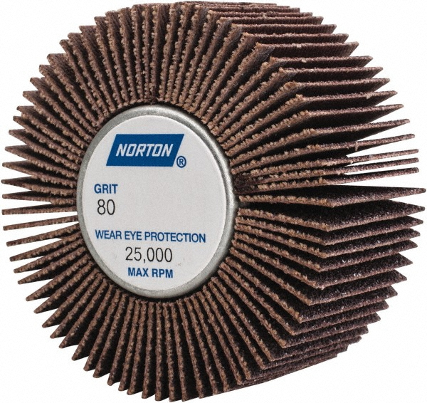 Mounted Flap Wheel: 2" Dia, 1" Face Width, 80 Grit, Aluminum Oxide - Coated, Medium Grade, 23000 Max RPM