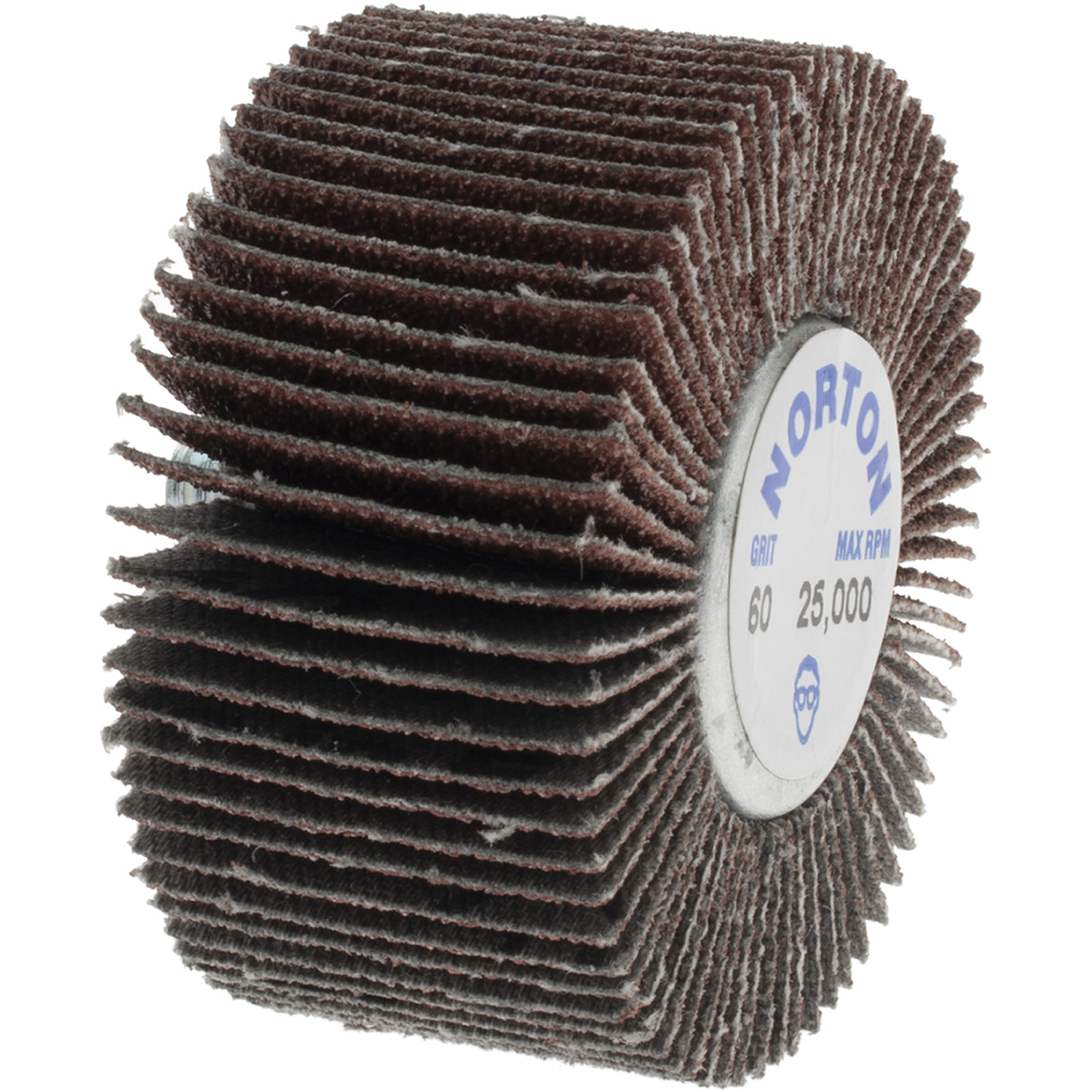 Norton Mounted Flap Wheel 2" Dia, 1" Face Width, 60 Grit, Aluminum