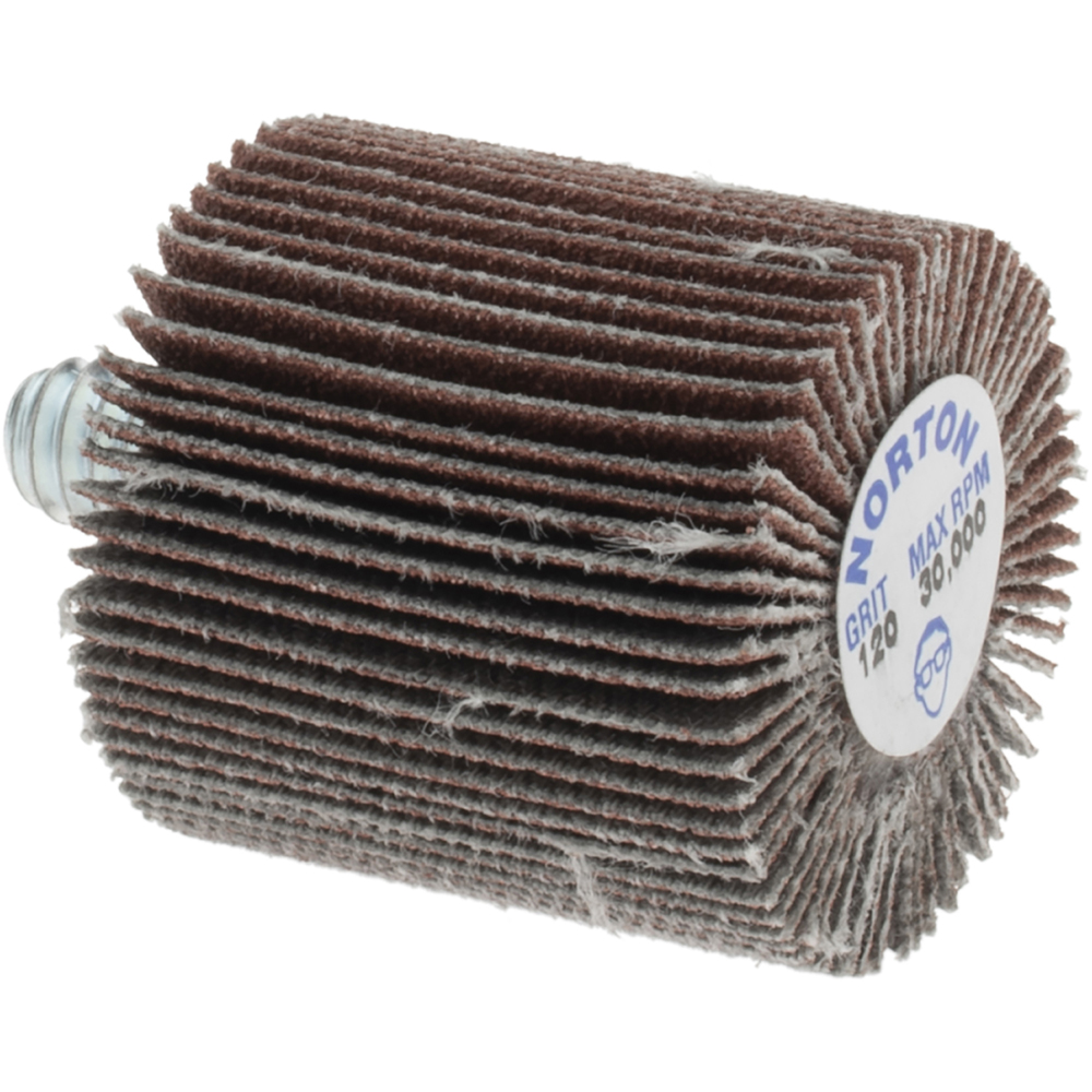 Norton Mounted Flap Wheel 1" Dia, 1" Face Width, 120 Grit, Aluminum