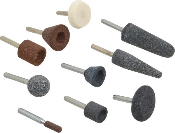 Grier Abrasives KIT-1/4-A-10 10 Piece Aluminum Oxide Vitrified Mounted Stone Abrasive Point Set 
