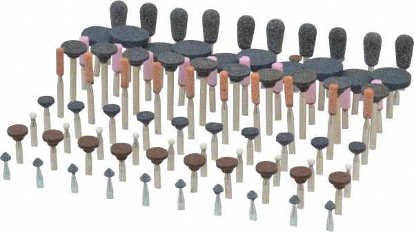 Grier Abrasives KIT-1/8-RAND100 100 Piece Aluminum Oxide Vitrified Mounted Stone Abrasive Point Set 