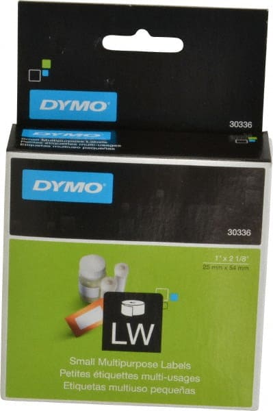 Dymo 30336 Label Maker Label: White, Die Cut Paper with Semi Perm Adhesive, 2-1/8" OAL, 1" OAW, 500 per Roll, 1 Roll 