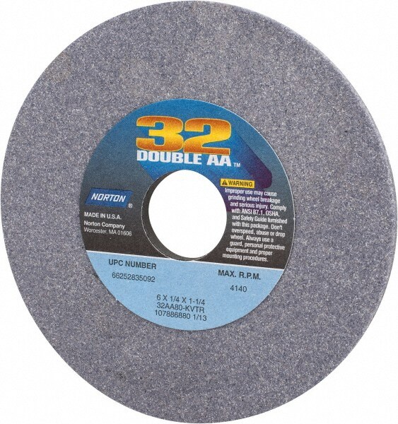 Norton 66252835092 Surface Grinding Wheel: 6" Dia, 1/4" Thick, 1-1/4" Hole, 80 Grit, K Hardness Image