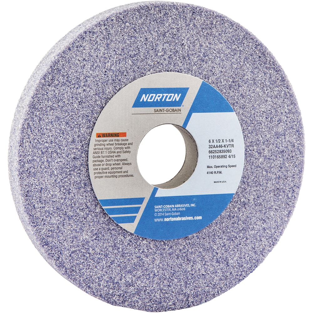 Norton 66252835093 Surface Grinding Wheel: 6" Dia, 1/2" Thick, 1-1/4" Hole, 46 Grit, K Hardness Image