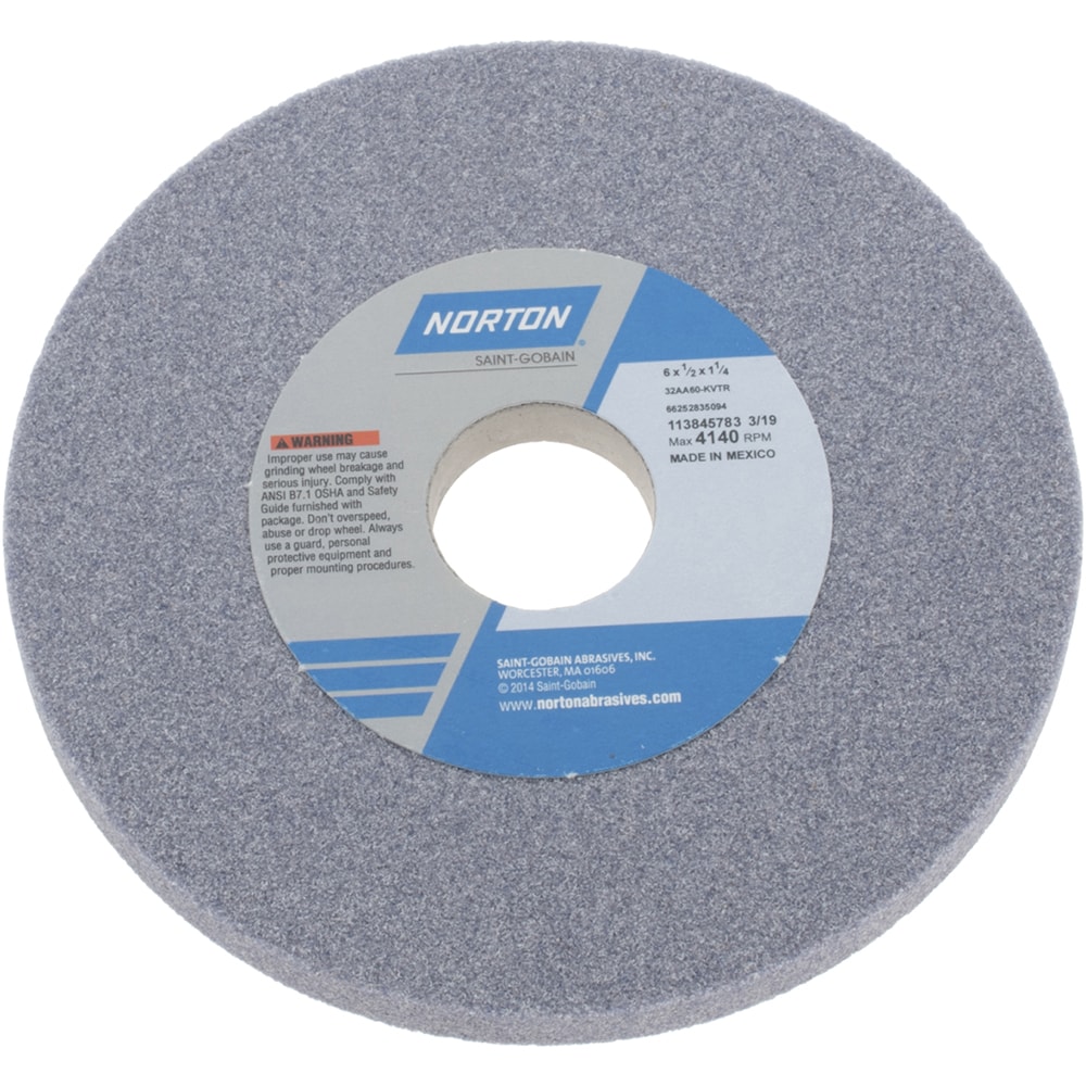 Norton 66252835094 Surface Grinding Wheel: 6" Dia, 1/2" Thick, 1-1/4" Hole, 60 Grit, K Hardness Image