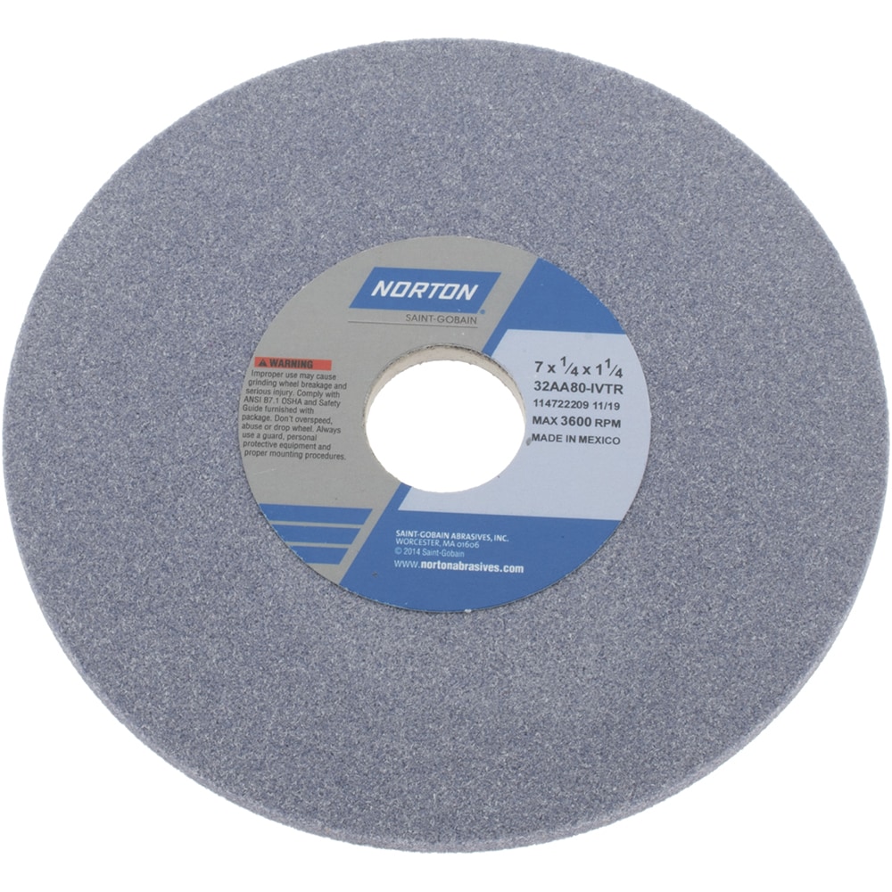 Norton 66252938875 Surface Grinding Wheel: 7" Dia, 1/4" Thick, 1-1/4" Hole, 80 Grit, I Hardness Image