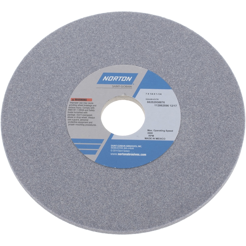 Norton 66252938876 Surface Grinding Wheel: 7" Dia, 1/4" Thick, 1-1/4" Hole, 80 Grit, K Hardness Image