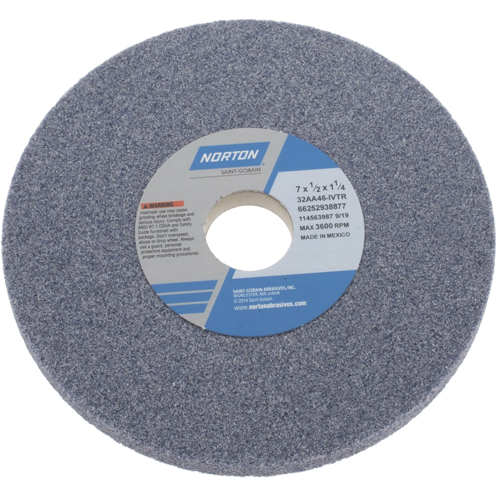 Norton 66252938877 Surface Grinding Wheel: 7" Dia, 1/2" Thick, 1-1/4" Hole, 46 Grit, I Hardness Image