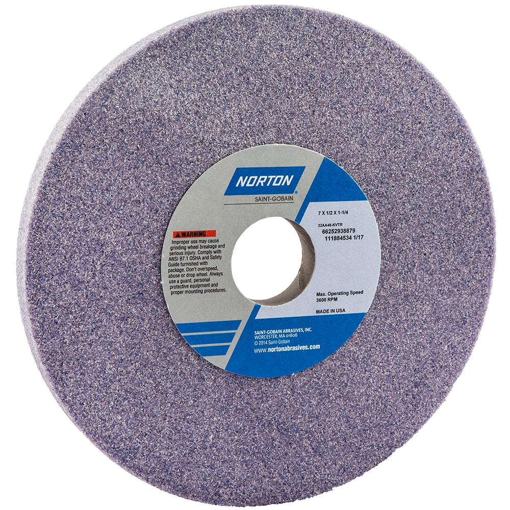 Norton 66252938879 Surface Grinding Wheel: 7" Dia, 1/2" Thick, 1-1/4" Hole, 46 Grit, K Hardness Image