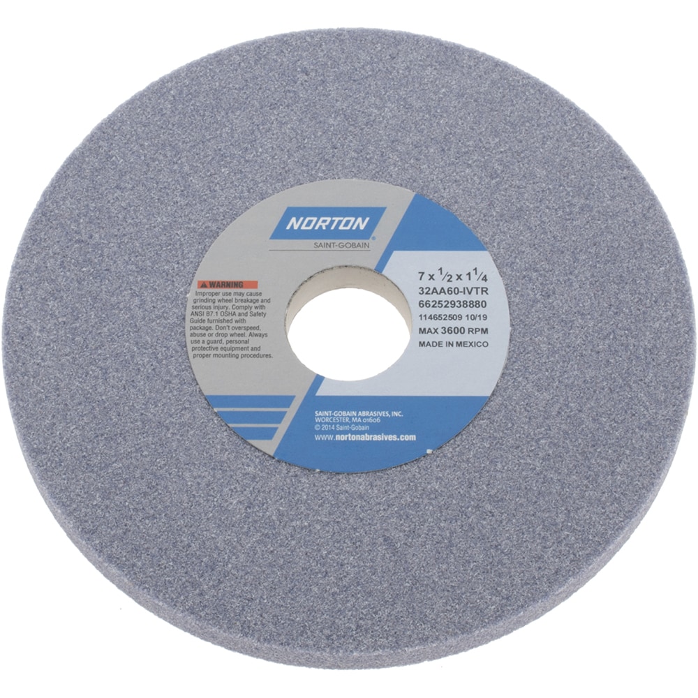 Norton 66252938880 Surface Grinding Wheel: 7" Dia, 1/2" Thick, 1-1/4" Hole, 60 Grit, I Hardness Image