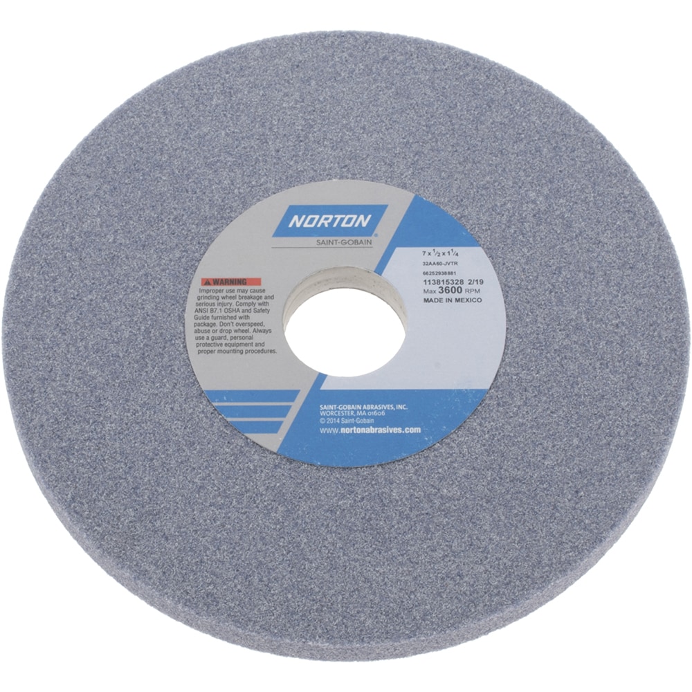 Norton 66252938881 Surface Grinding Wheel: 7" Dia, 1/2" Thick, 1-1/4" Hole, 60 Grit, J Hardness Image