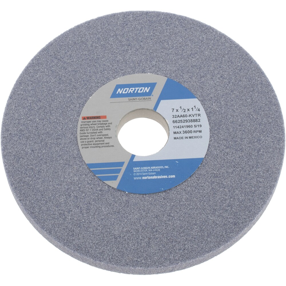 Norton 66252938882 Surface Grinding Wheel: 7" Dia, 1/2" Thick, 1-1/4" Hole, 60 Grit, K Hardness Image