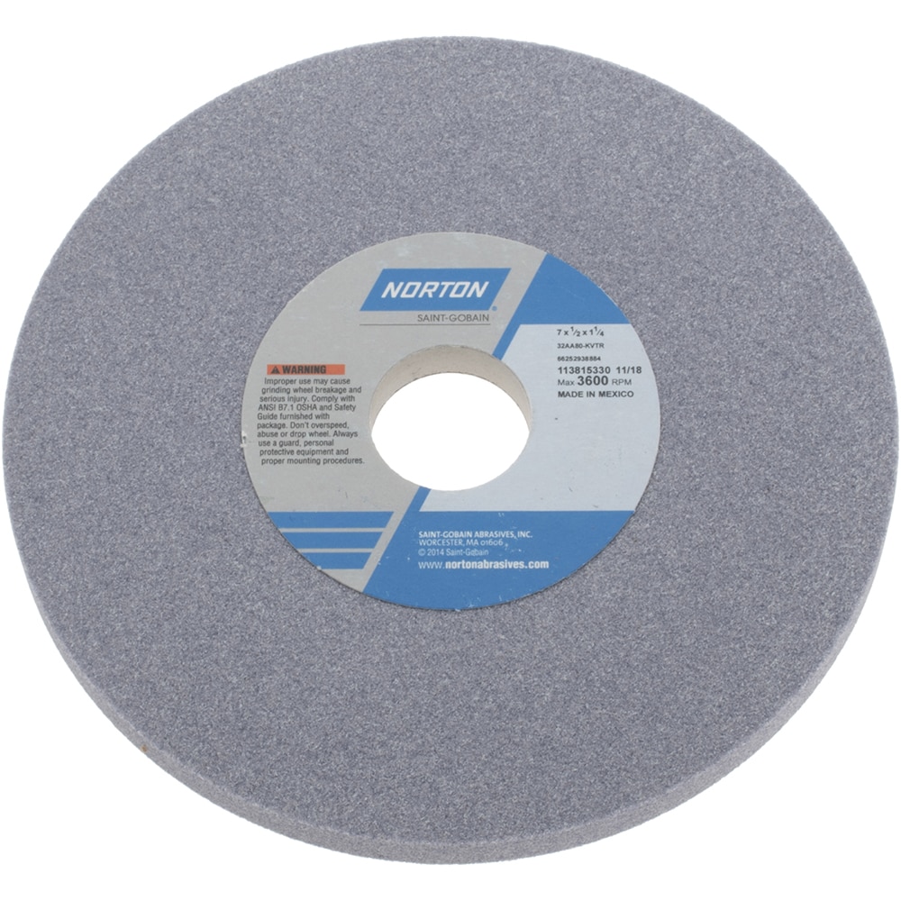 Norton 66252938884 Surface Grinding Wheel: 7" Dia, 1/2" Thick, 1-1/4" Hole, 80 Grit, K Hardness Image