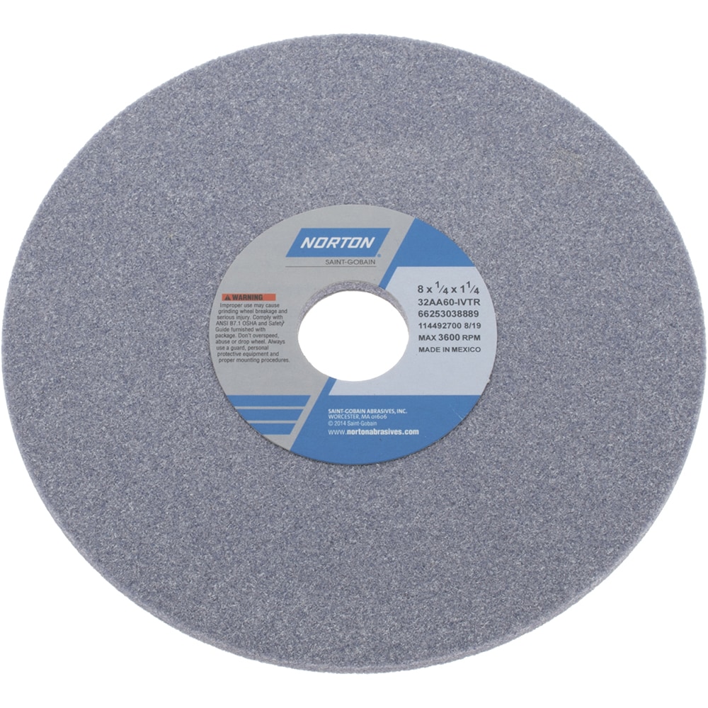 Norton 66253038889 Surface Grinding Wheel: 8" Dia, 1/4" Thick, 1-1/4" Hole, 60 Grit, I Hardness Image