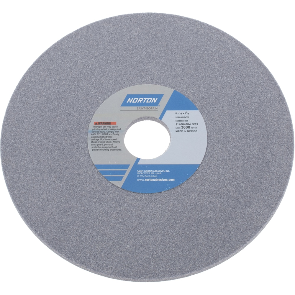 Norton 66253038891 Surface Grinding Wheel: 8" Dia, 1/4" Thick, 1-1/4" Hole, 80 Grit, K Hardness Image