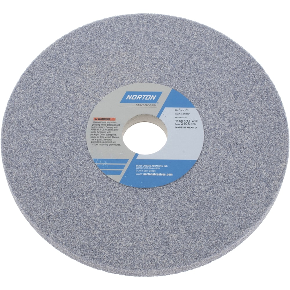 Norton 66253007161 Surface Grinding Wheel: 8" Dia, 1/2" Thick, 1-1/4" Hole, 46 Grit, H Hardness Image